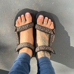 Teva Black and Brown Leopard Sandals